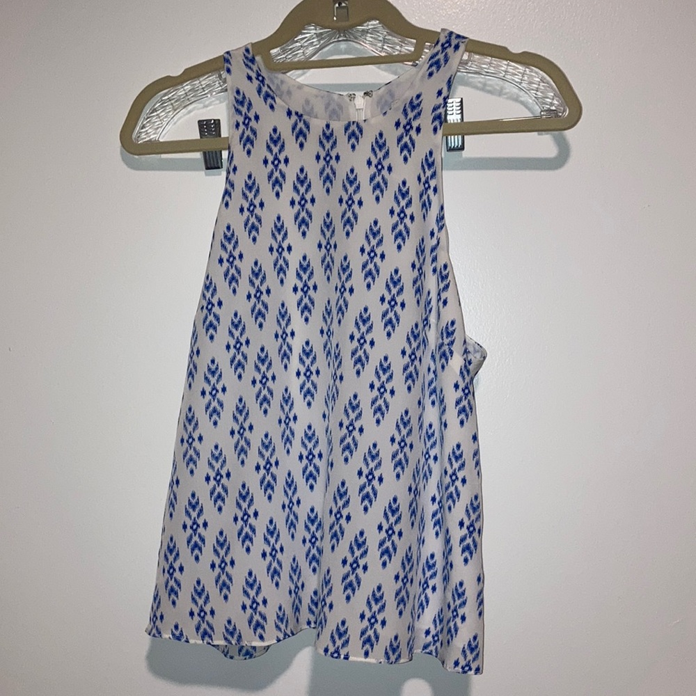 Joie White and Blue Tank Top w/ Zipper Back